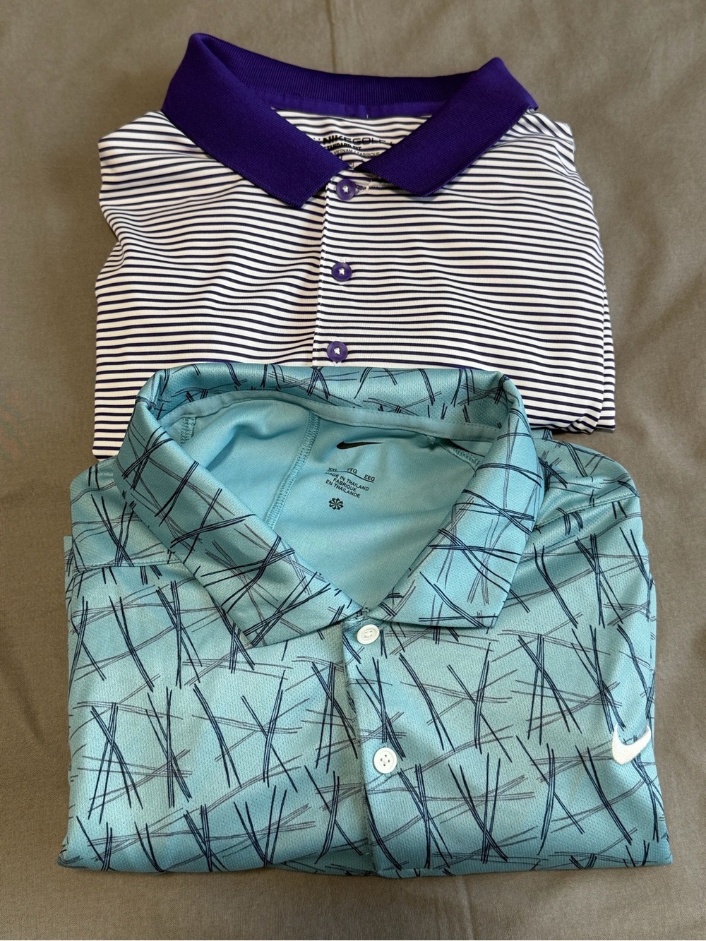Lot Of 2 Nike Dri Fit Golf Polo Shirts Men’s Size XXL Purple Striped & Blue